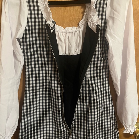 Black and White Gingham Mini Dress with Ruffled Collar - Picture 11 of 11
